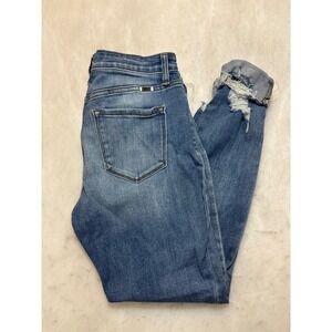 Kan Can Jeans Women Size 29 Distressed Cuffed High Rise Skinny Blue Denim